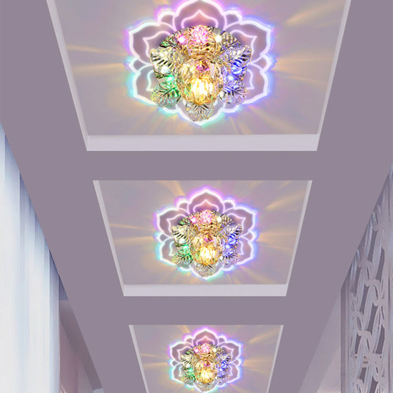Minimalist Crystal Clear Led Floral Shade Flush Mount Light For Corridor