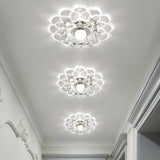 Modern Floral Flush Ceiling Light - Crystal Led Mount For Clear Entryway Lighting