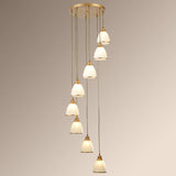 Simplicity Cream Glass Staircase Hanging Light With Spiral Bell Shade - Multi Pendant 8 / Gold