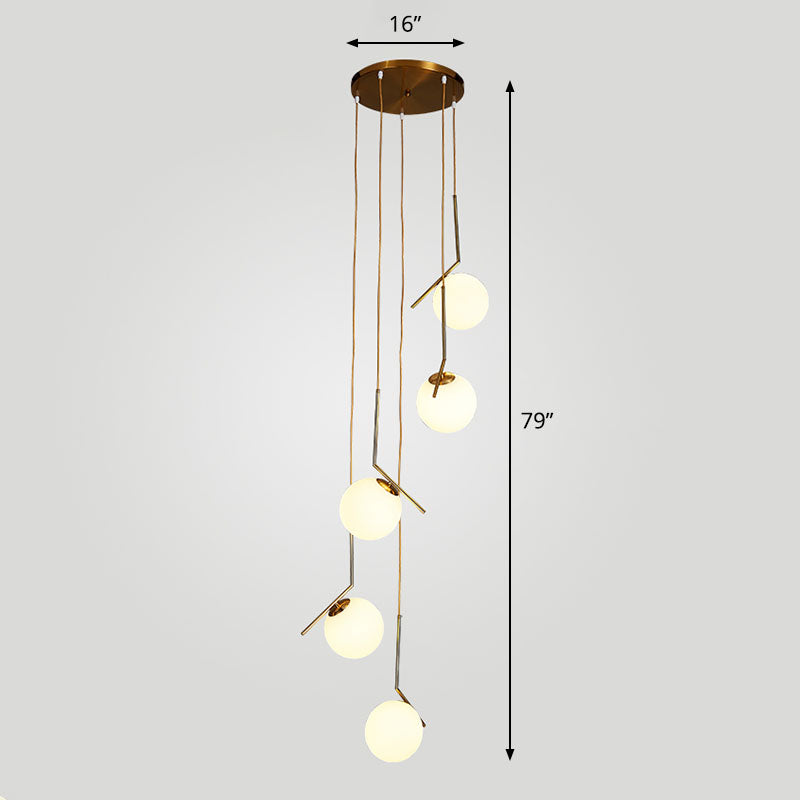 Simplicity Opal Glass Multi Light Pendant - Spiral Globe Stairwell Hanging Lighting 5 / Bronze