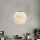 Minimalist Moon Shaped Hanging Lamp - White Resin 1 Bulb Ceiling Light For Dining Room