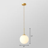 Globe Pendant Lighting Cream Glass Simplicity Hanging Light In Gold - 1-Light Kitchen Fixture / 8