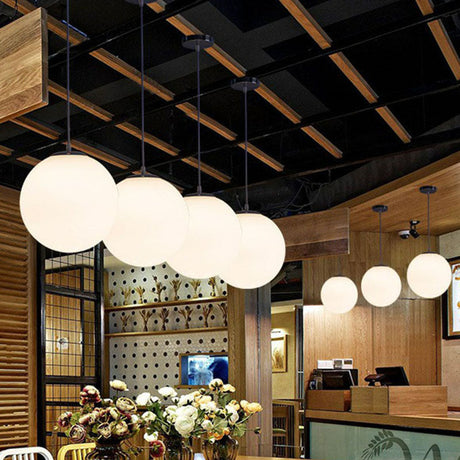 Modern Opaque Glass Hanging Pendant Lamp For Dining Room - White Sphere Design