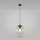 Black Glass Single-Bulb Pendant Light For Sphere Restaurant Ceiling Suspension / 10 Clear