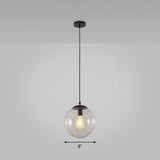 Black Glass Single-Bulb Pendant Light For Sphere Restaurant Ceiling Suspension / 8 Clear