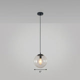 Black Glass Single-Bulb Pendant Light For Sphere Restaurant Ceiling Suspension / 6 Clear
