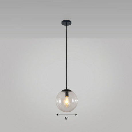 Black Glass Single-Bulb Pendant Light For Sphere Restaurant Ceiling Suspension / 6 Clear