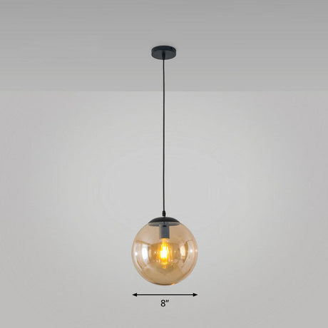 Black Glass Single-Bulb Pendant Light For Sphere Restaurant Ceiling Suspension / 8 Amber