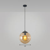 Black Glass Single-Bulb Pendant Light For Sphere Restaurant Ceiling Suspension / 10 Amber