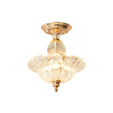 Modern Ribbed Glass Semi Flush Mount Light In Black/Gold - 12/16 Diameter 1 Crystal Ceiling Lamp