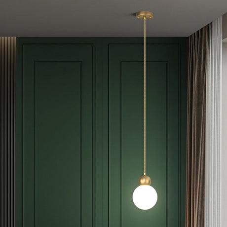 Simplicity Gold Finish Ball Pendant Light Fixture 1-Light Milk Glass Suspension For Bedroom