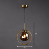 Postmodern Glass Pendant Kitchen Light With Decorative Ring And Down Lighting Amber