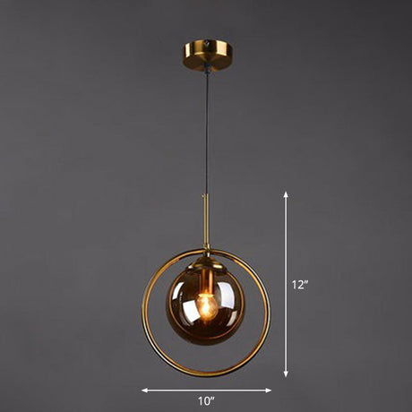 Postmodern Glass Pendant Kitchen Light With Decorative Ring And Down Lighting Amber