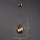 Postmodern Glass Pendant Kitchen Light With Decorative Ring And Down Lighting Smoke Gray