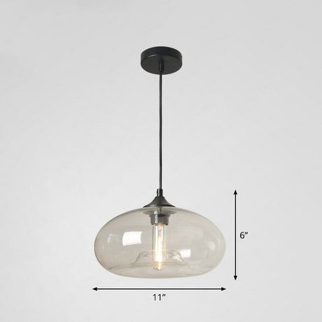 Black Glass 1-Head Modern Ellipse Pendant Light For Dining Tables Clear