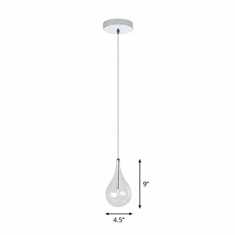 Chic Water-Drop Led Pendant Lamp In Clear Glass And Chrome For Snack Bar Ceiling