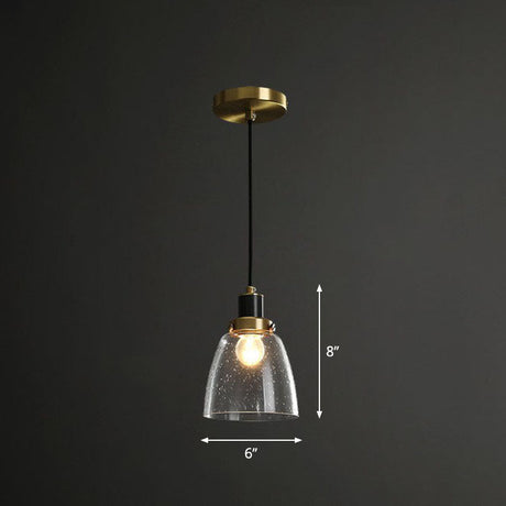 Clear Seeded Glass Geometry Pendant Lamp - Simplistic Bedroom Hanging Fixture / B