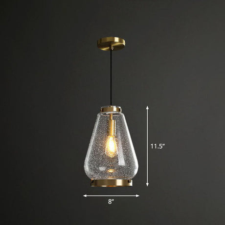 Clear Seeded Glass Geometry Pendant Lamp - Simplistic Bedroom Hanging Fixture / C