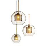 Clear Glass Geometric Pendant Lamp With Mesh Guard - Postmodern Design
