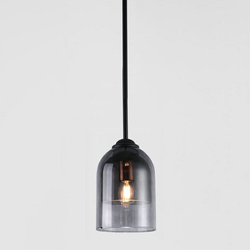 Modern Smoke Grey Glass Pendant Lighting - Cloche: Single Head Black Hanging Light Fixture