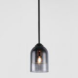 Modern Smoke Grey Glass Pendant Lighting - Cloche: Single Head Black Hanging Light Fixture