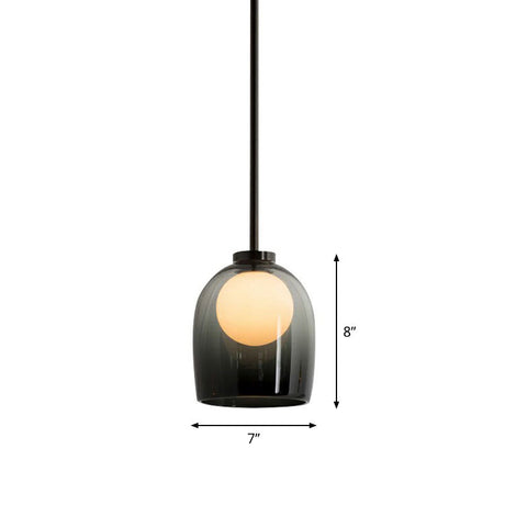 Contemporary Glass Pendant Light With Single Bell And Ball Design For Living Room Suspension Smoke