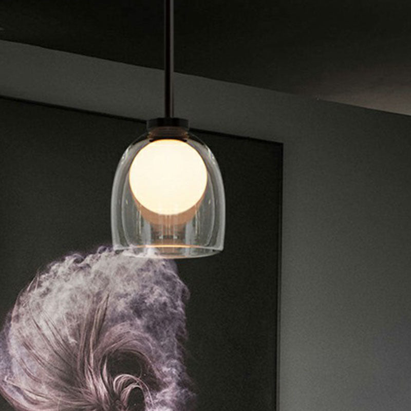 Contemporary Glass Pendant Light With Single Bell And Ball Design For Living Room Suspension