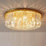 Gold Flush Mount Ceiling Lamp With Crystal Drum Shade For Modern Bedrooms / C