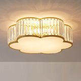 Gold Flush Mount Ceiling Lamp With Crystal Drum Shade For Modern Bedrooms / B
