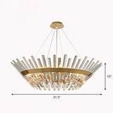 Minimalist Gold Tapered Chandelier With Crystal Prism - Living Room Pendant Light / 31.5