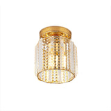 Cylindrical Crystal Mini Flush Lamp - Elegant 1-Light Golden Corridor Ceiling Mounted Light 7 Wide