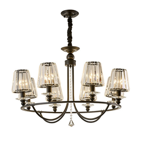 Modern Crystal Pendant Light In Black - Tapered Design 4/6/8 Lights Hanging From Ceiling