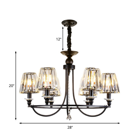 Modern Crystal Pendant Light In Black - Tapered Design 4/6/8 Lights Hanging From Ceiling