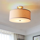 Classic White Drum Semi Flush Light For Living Room With 4 Lights 16/19.5 Wide / 16