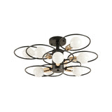 Traditional Metal Semi-Mount Ceiling Light Fixture Ring Bedroom Lighting 3/6/9 Lights Black