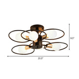 Traditional Metal Semi-Mount Ceiling Light Fixture Ring Bedroom Lighting 3/6/9 Lights Black