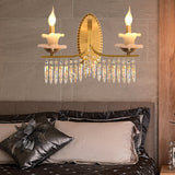 Retro Brass Candle Sconce Light Fixture With Crystal Accents - Wall Mounted Lighting (2 Lights)