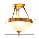 Traditional Frosted Glass Bowl Semi Flush Light - Gold 3 Lights For Dining Room 12/16/19.5 Wide
