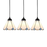 Cone Multi Ceiling Light - 3 Bulbs White Glass Tiffany Style Suspension Lighting