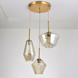 Diamond-Shaped 3-Bulb Gold Pendant Ceiling Light With Blown Glass
