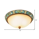 Traditional Frosted Glass Ceiling Light In Bronze - 3 Lights Flushmount Wide (15/19) For Corridor