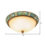 Traditional Frosted Glass Ceiling Light In Bronze - 3 Lights Flushmount Wide (15/19) For Corridor