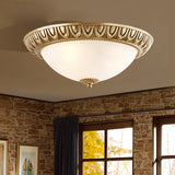 Traditional Frosted Glass Flush Mount Ceiling Light With 4 Brass Lights - Ideal For Living Room