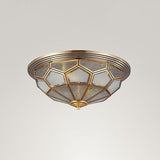 Colonial Style Dome Aisle Ceiling Light - Brass Flush Mount Lamp With Frosted Glass