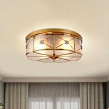 Traditional Brass Floral Water Glass Ceiling Flush Mount Light For Bedrooms