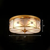 Traditional Brass Floral Water Glass Ceiling Flush Mount Light For Bedrooms / 14
