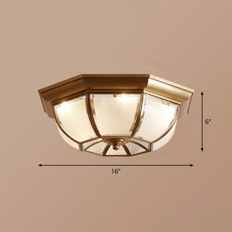 Traditional Octagon Ceiling Lamp With Bronze Finish & Frosted Glass For Kitchen / 16