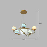 Modern Hanging Brass Chandelier Light For Living Room - Glass Planet Lamp 6 / Blue