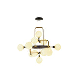 Modern Glass 3D Atomic Chandelier: 12-Bulb Black And Brass Suspension Light Fixture White