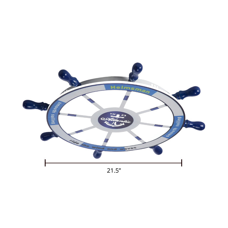 Blue Wood Kids Style Led Flush Mount Ceiling Light For Bedrooms With Rudder Design / 21.5 Third Gear